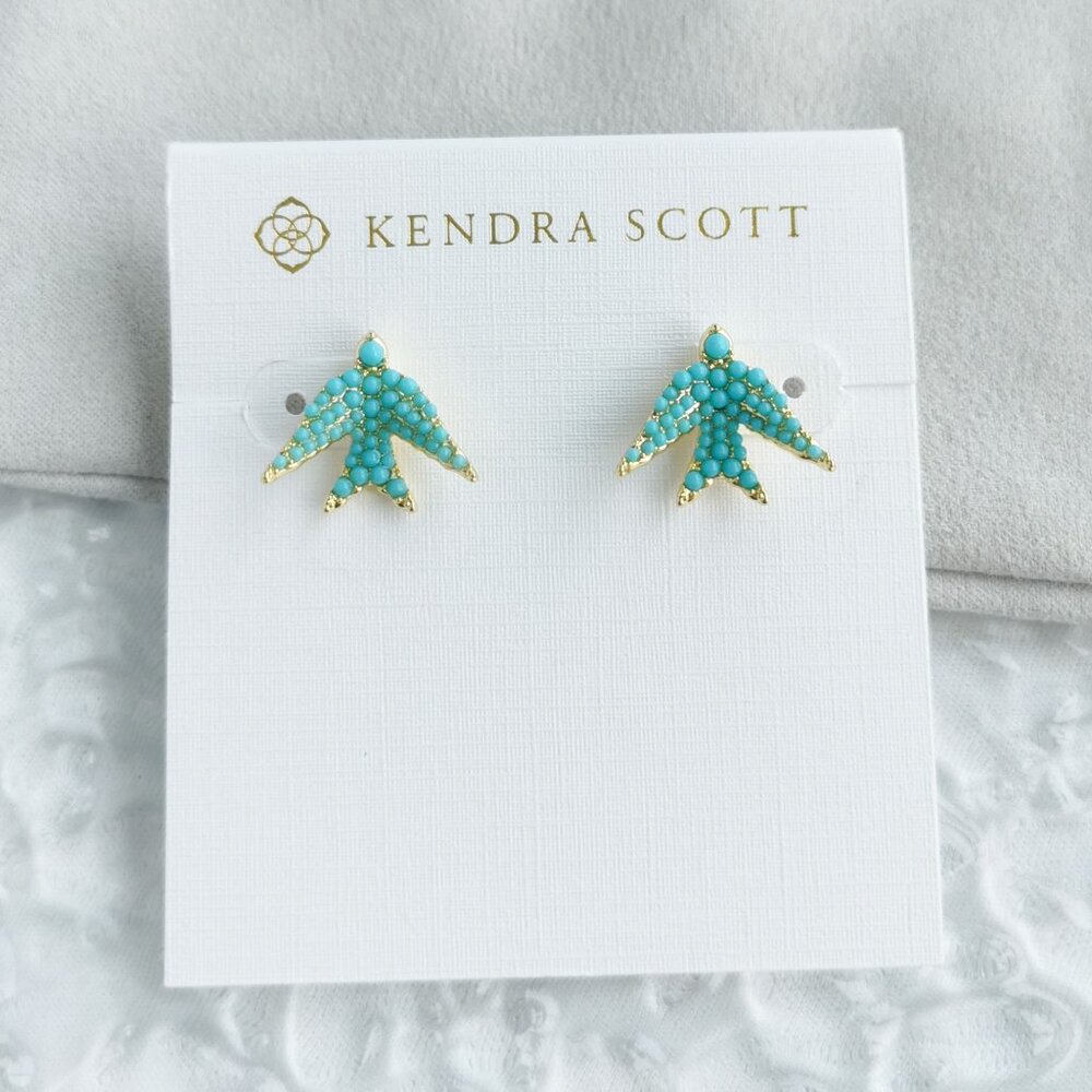 Kendra Scott - Melody Bird Gold Teal Crystal Stud Earrings - new